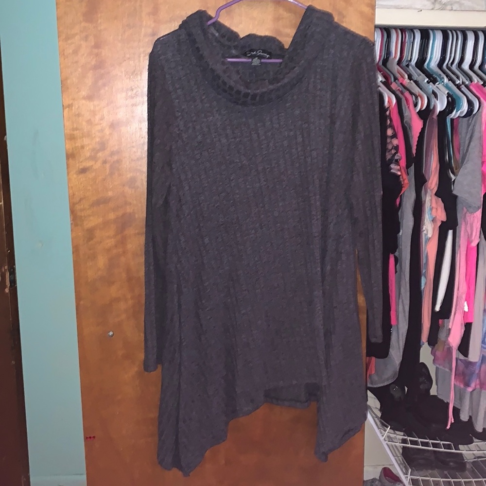 French laundry cowl neck asymmetrical lightweight sweater
